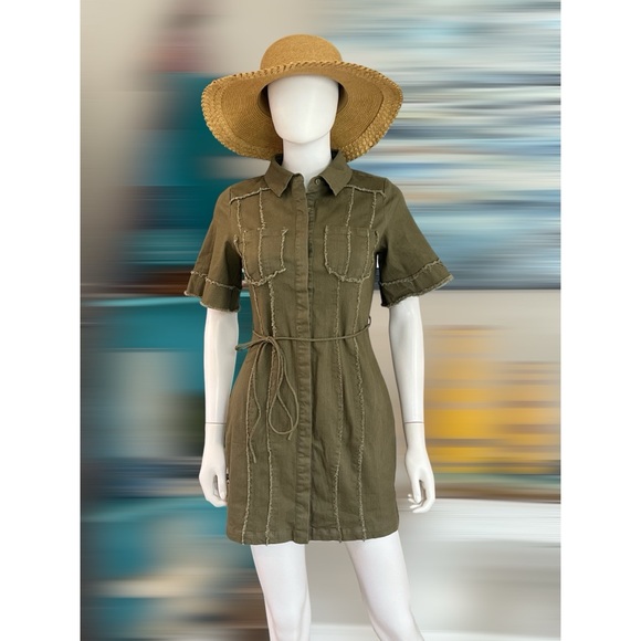 LENA Super cute khaki green dress S M L - Picture 4 of 6